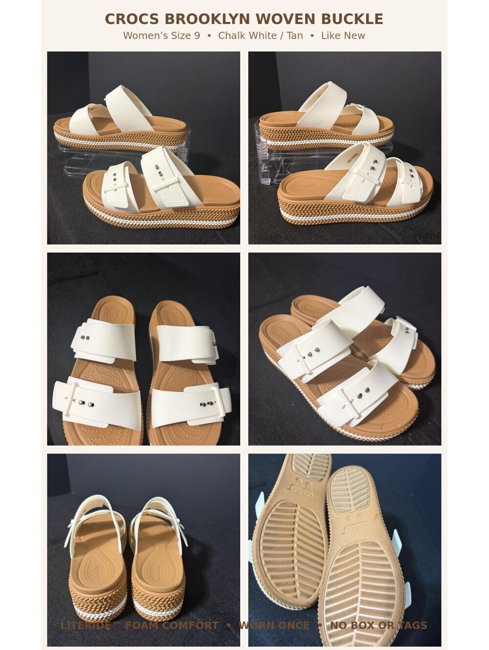 Crocs Brooklyn Woven Buckle Platform Sandals Chalk White Size 9